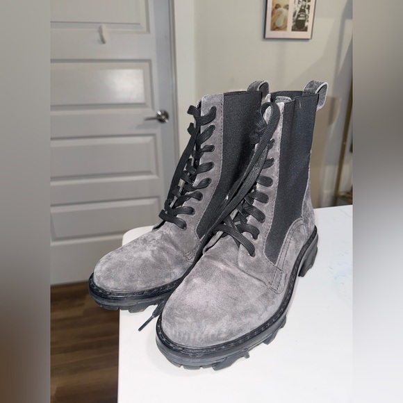Rag & Bone Shiloh Asphalt Gray Black Suede Lace Up Lug Sole Combat Boots - Picture 3 of 12
